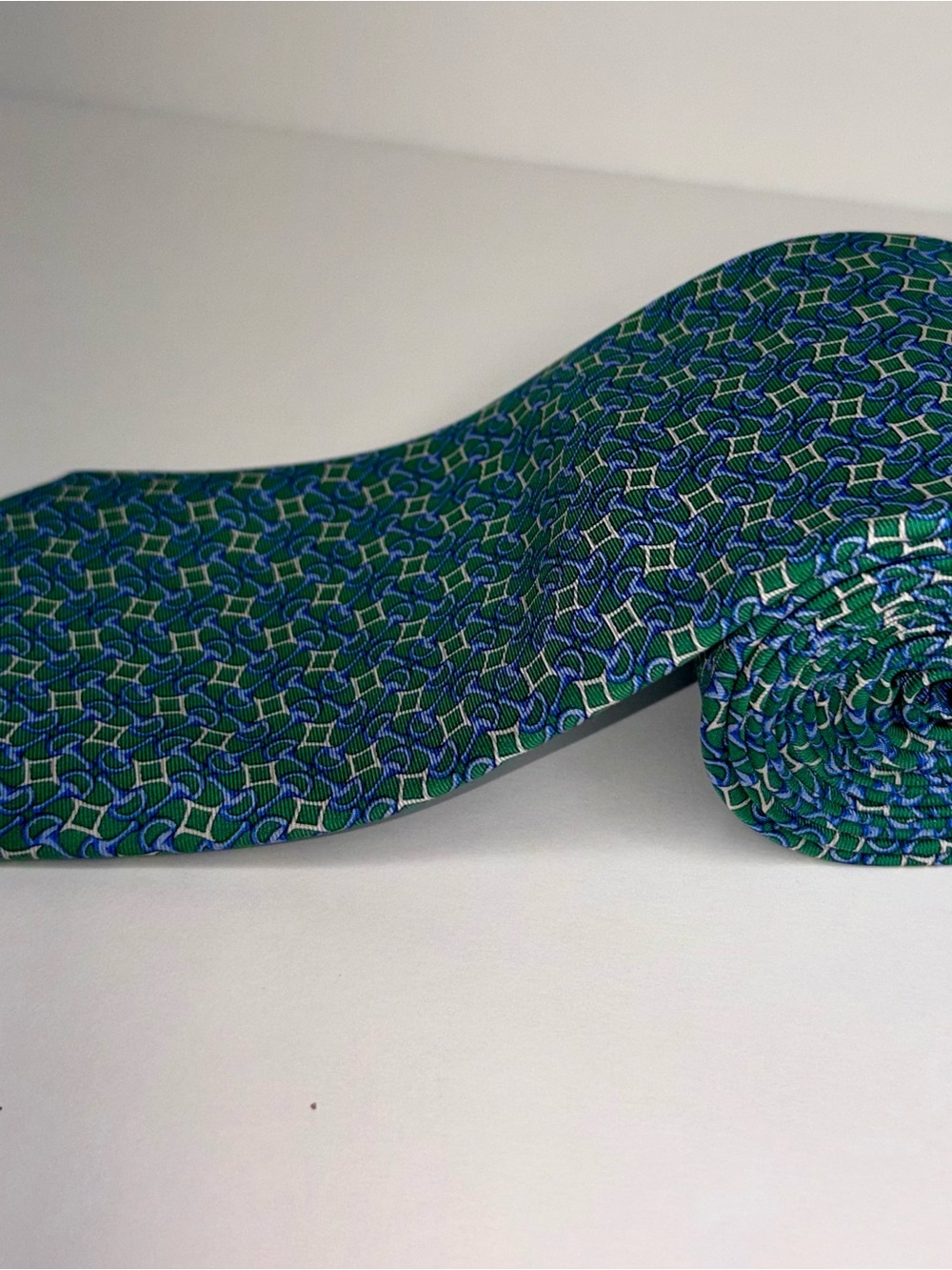 Brooks Brothers 346 Pure Silk Tie Green Blue Geometric Made USA NWT